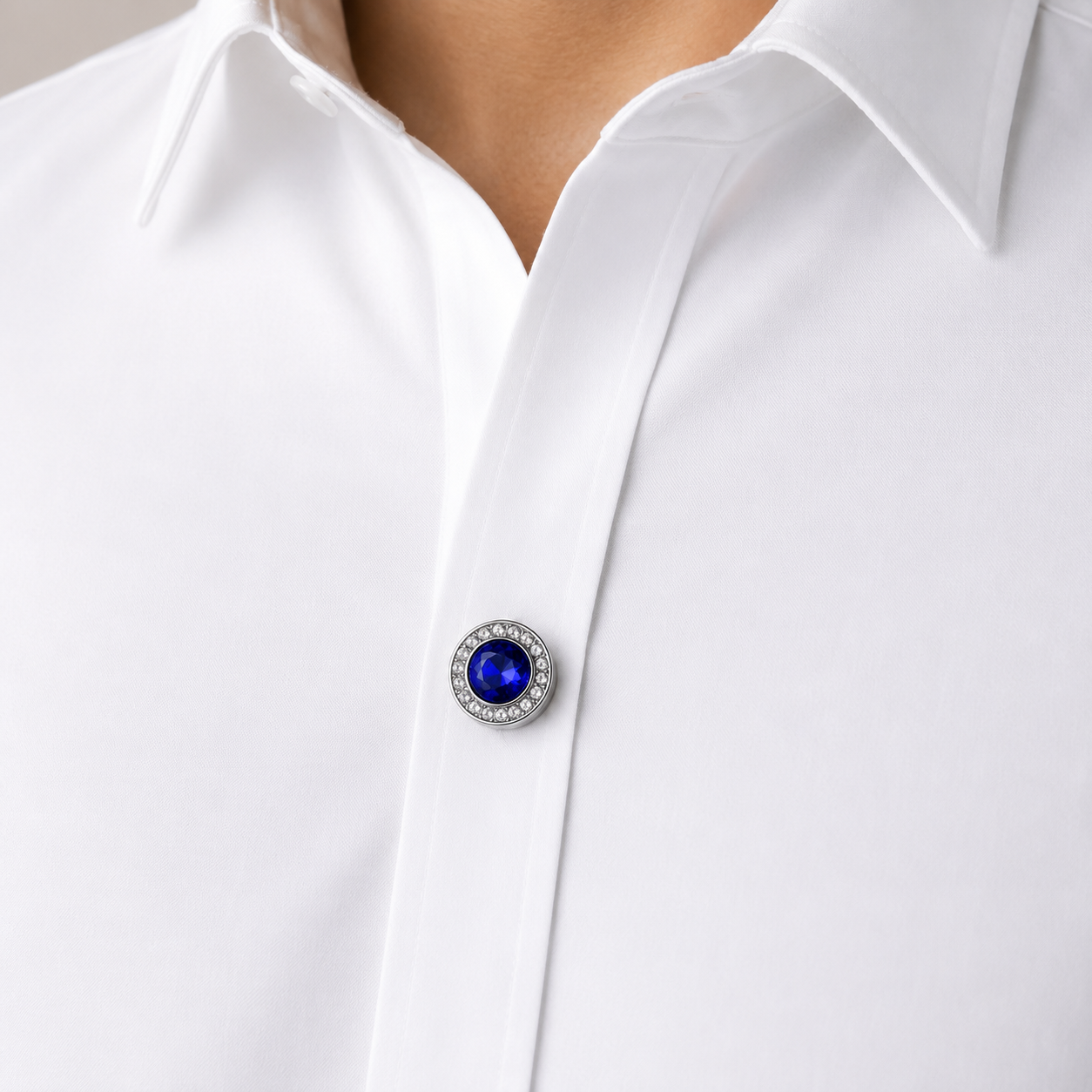 Albetro Sapphire Halo Silver Button Cover — detail view