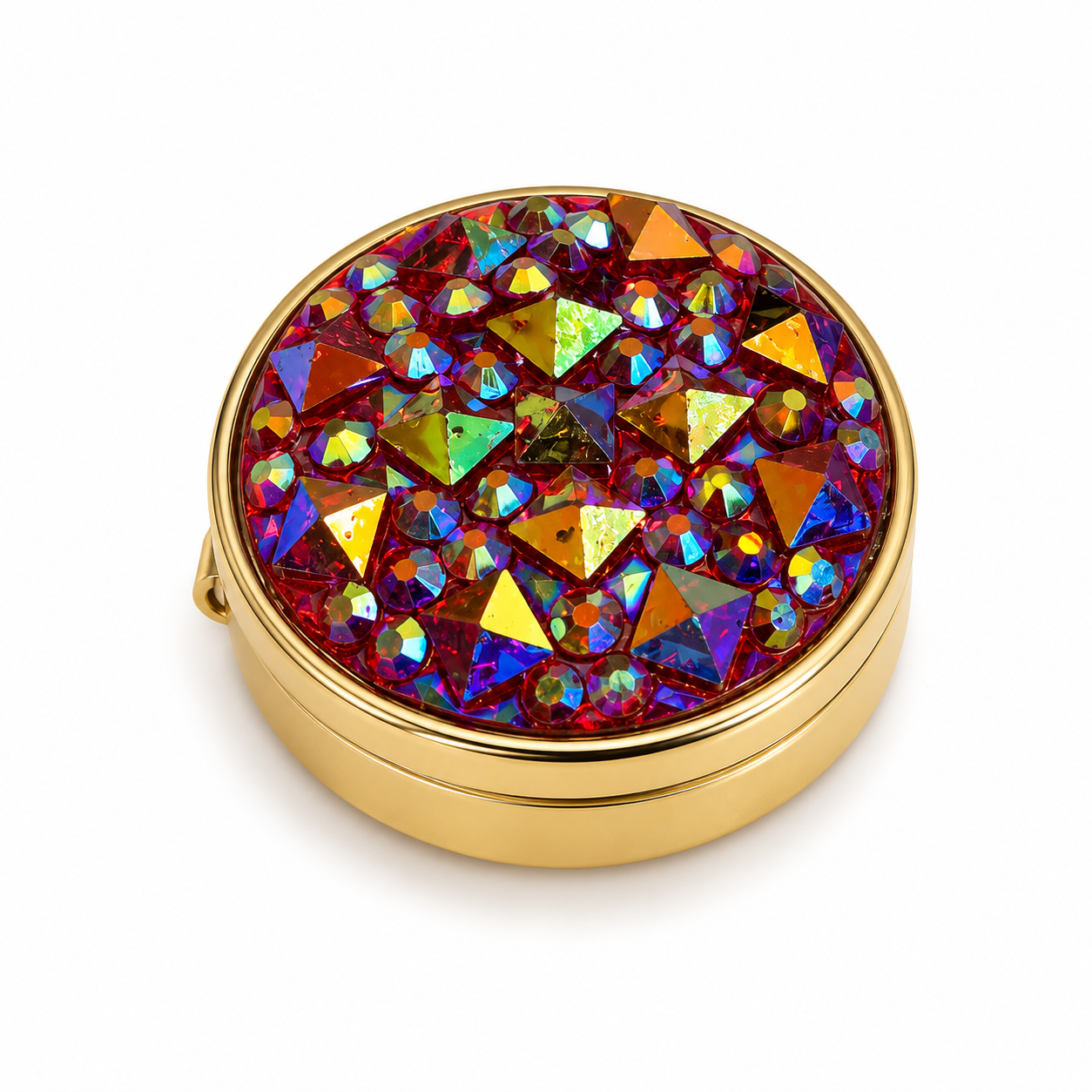 Albetro Crimson Galaxy Druzy Gold Button Cover — multicolour druzy crystals in gold frame