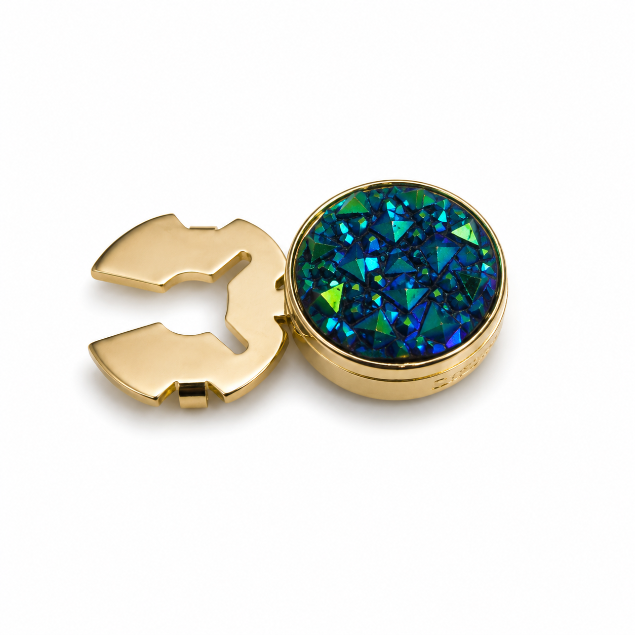 Albetro Ocean Druzy Gold Button Cover — angled view showing clasp
