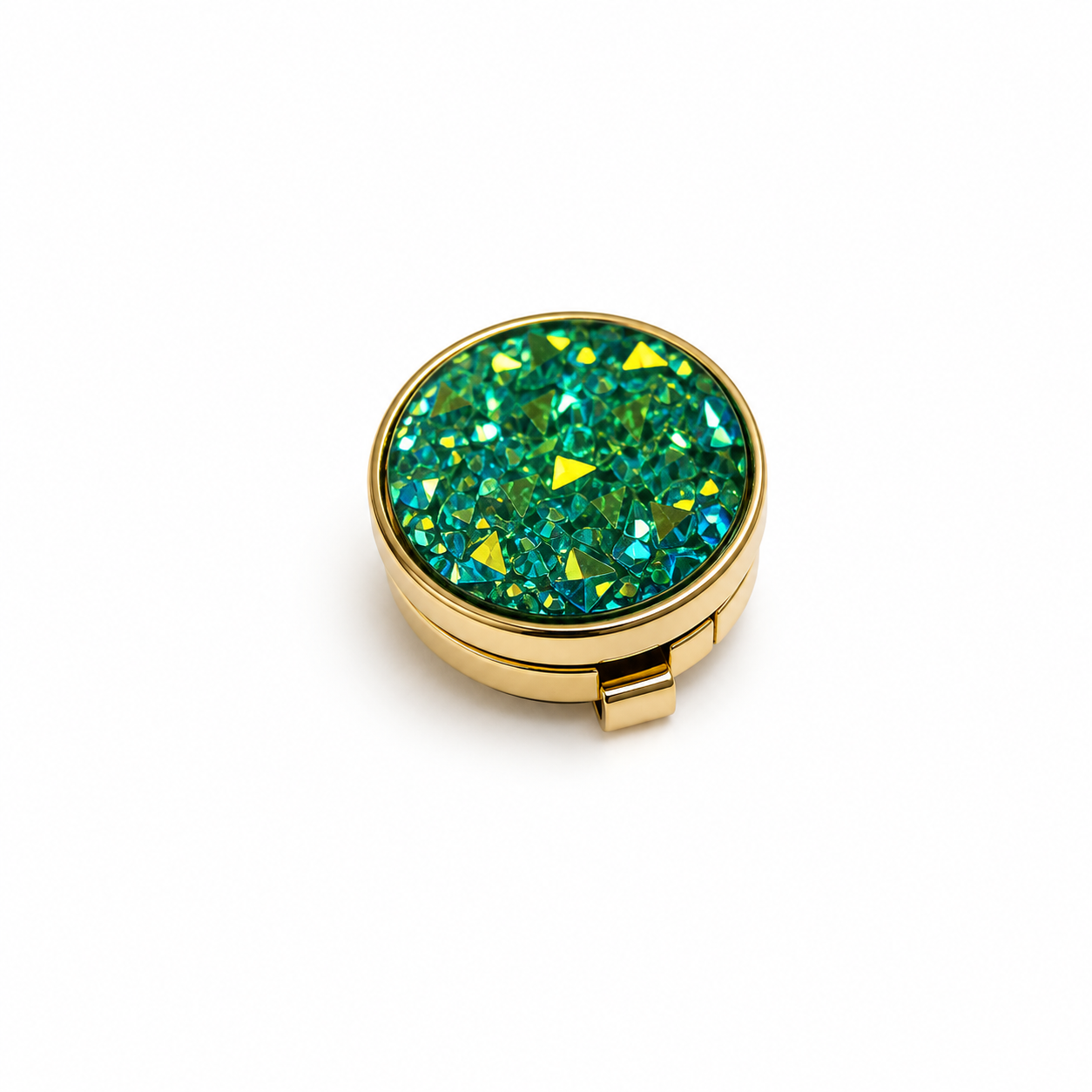 Albetro Emerald Druzy Gold Button Cover — green druzy crystals in gold frame