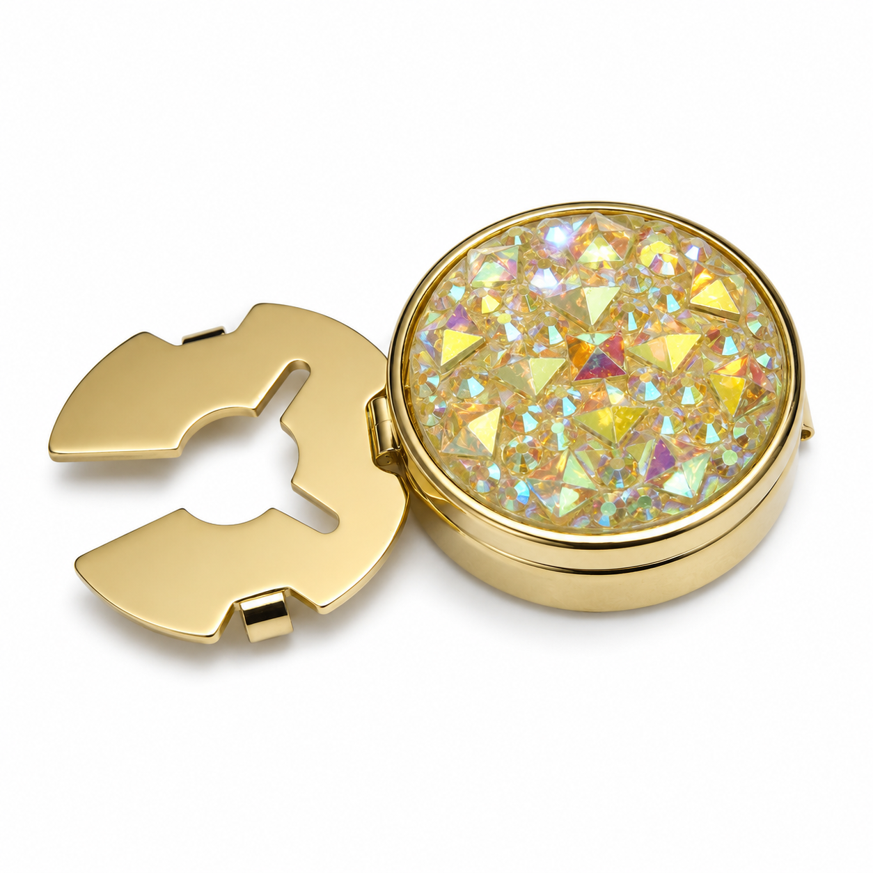 Albetro Champagne Aurora Druzy Gold Button Cover — angled view showing clasp