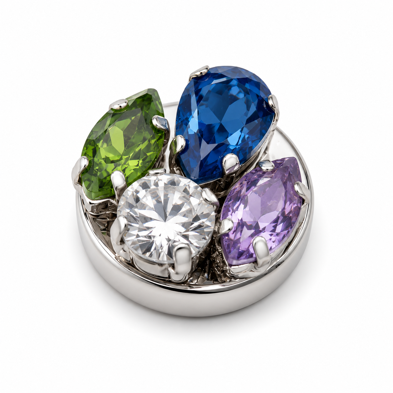 Albetro Royal Medley Silver Button Cover — multi-colour crystal cluster on silver base