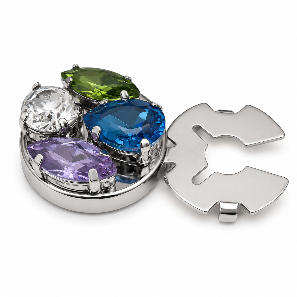 Albetro Royal Medley Silver Button Cover — angled view showing clasp