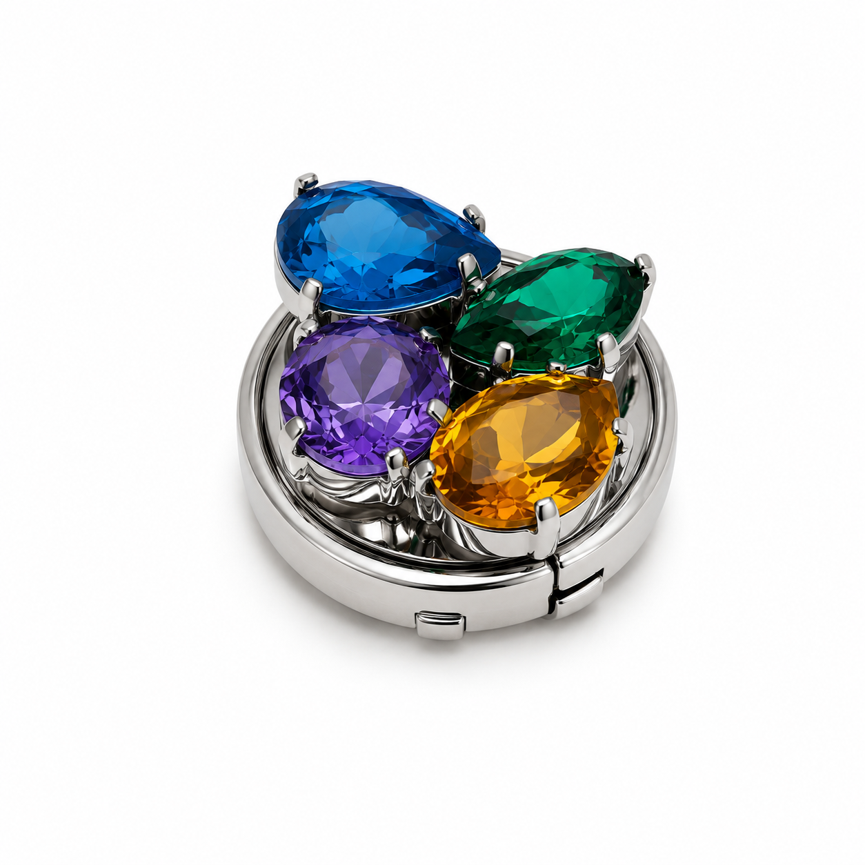 Albetro Jewel Garden Silver Button Cover — multi-colour crystal cluster on silver base
