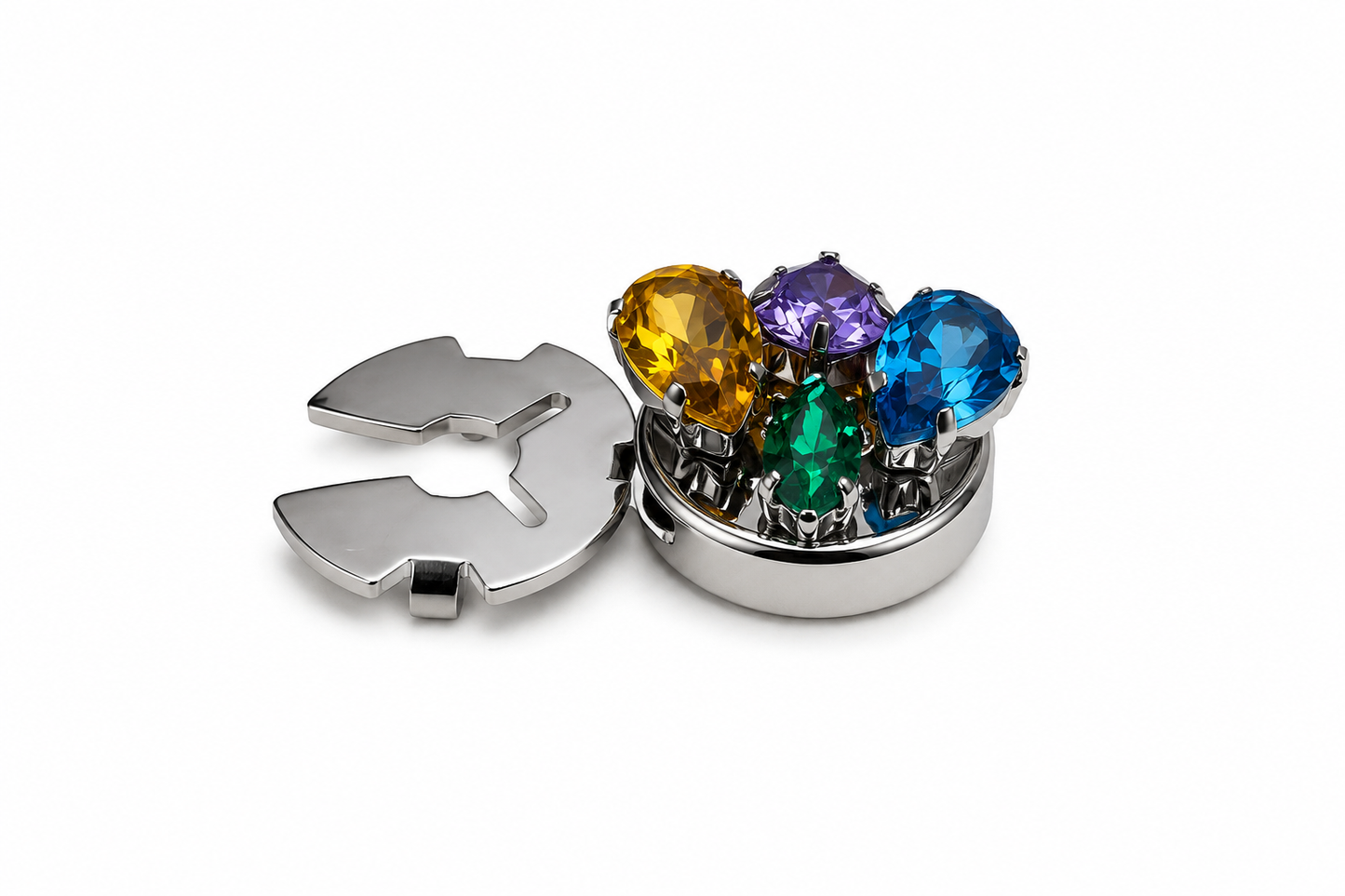 Albetro Jewel Garden Silver Button Cover — angled view showing clasp