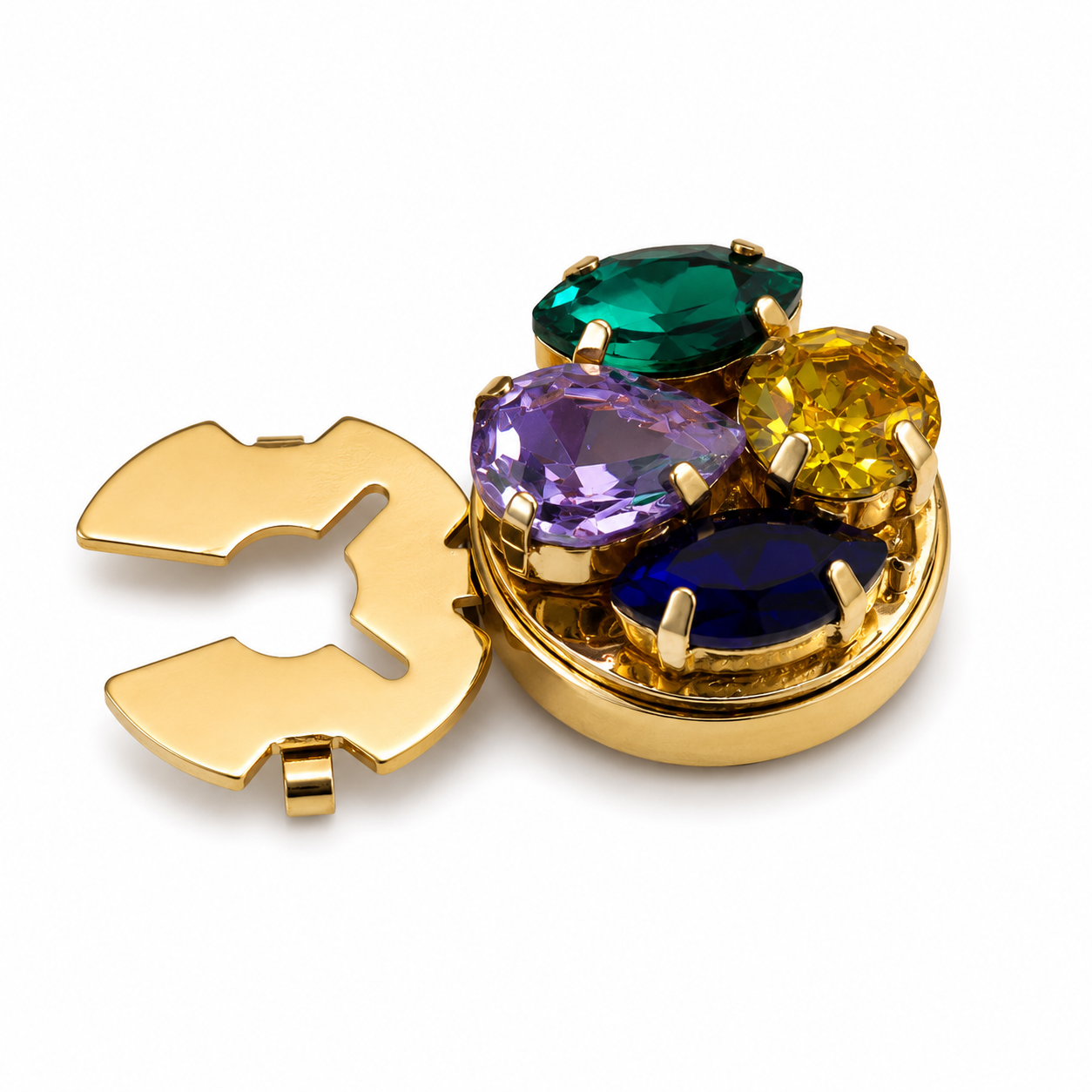 Albetro Maharaja Medley Gold Button Cover — angled view showing clasp
