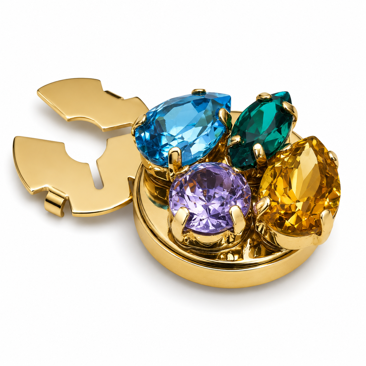 Albetro Jewel Garden Gold Button Cover — angled view showing clasp