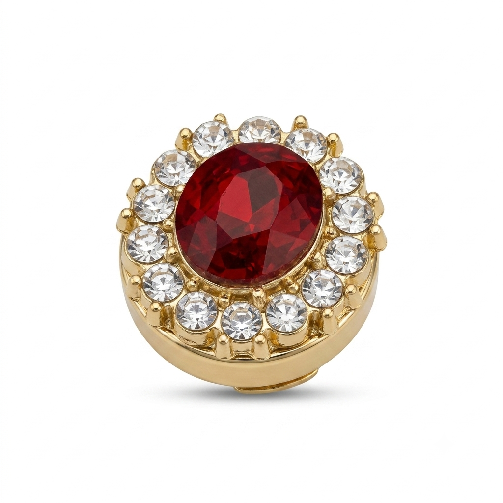 Albetro Ruby Halo Gold Button Cover — red crystal with clear halo in gold
