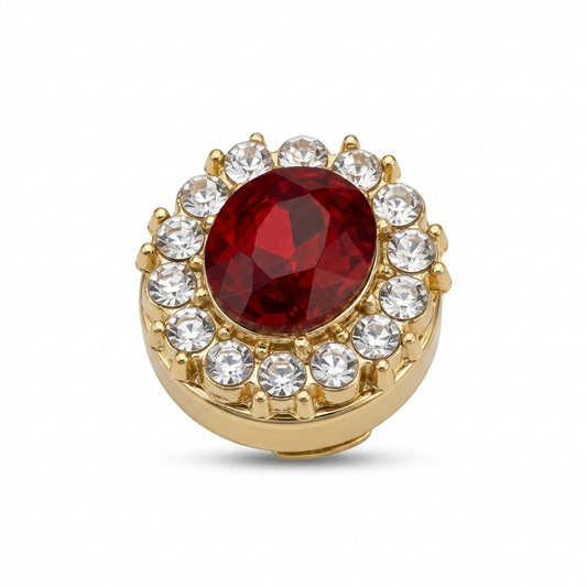 Albetro Ruby Halo Gold Button Cover — red crystal with clear halo in gold