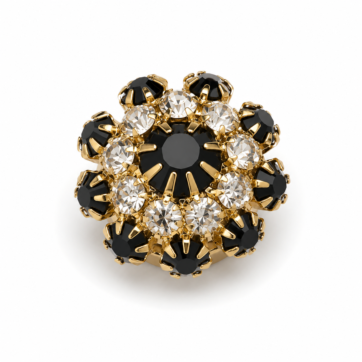 Albetro Midnight Bloom Crystal Button Cover — black and clear crystal cluster in gold