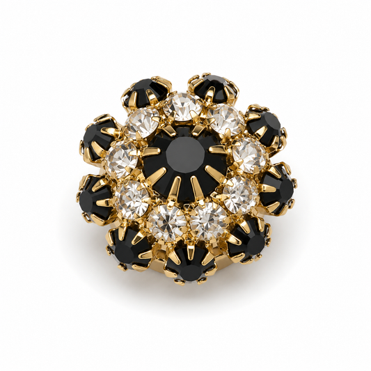 Albetro Midnight Bloom Crystal Button Cover — black and clear crystal cluster in gold