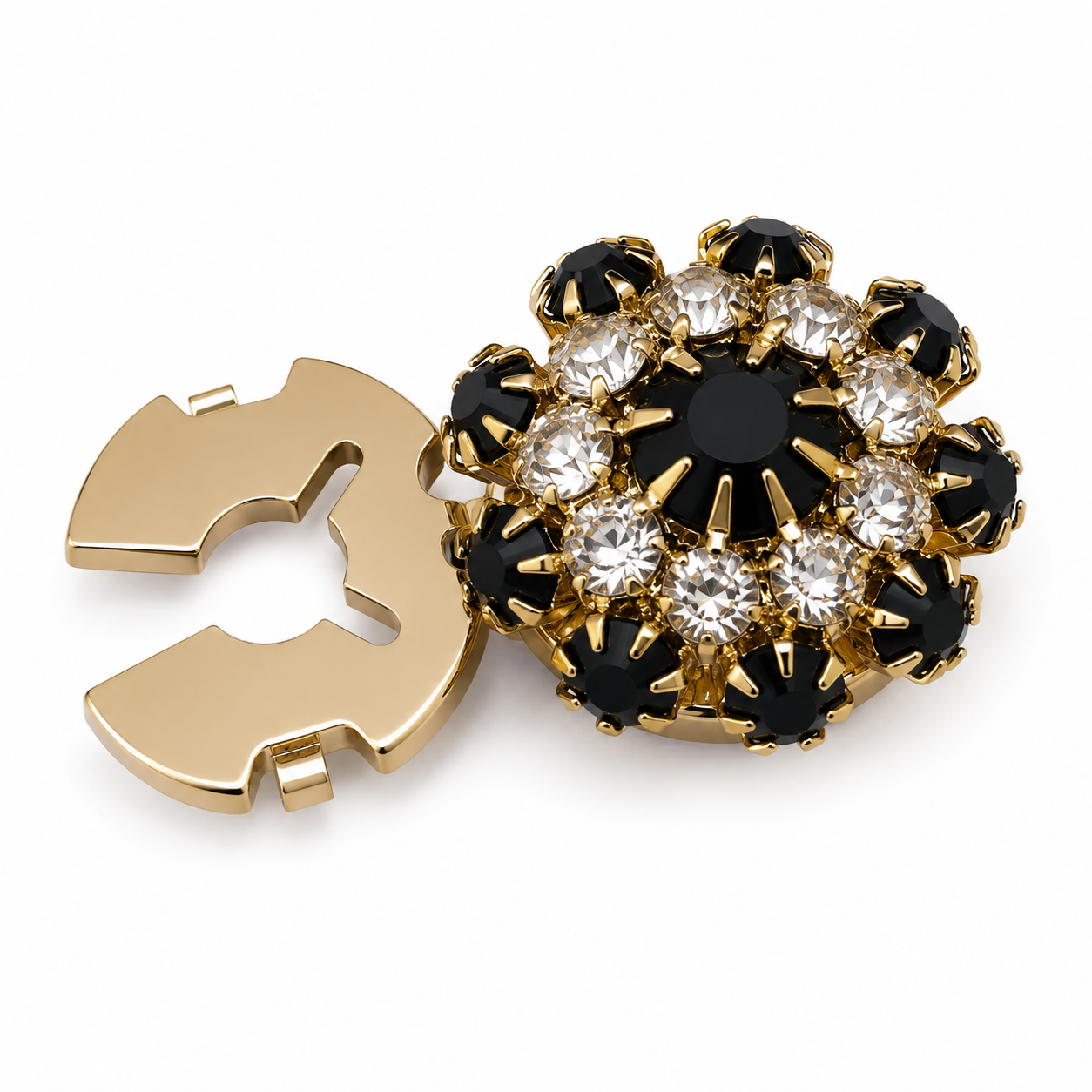 Albetro Midnight Bloom Crystal Button Cover — angled view showing clasp