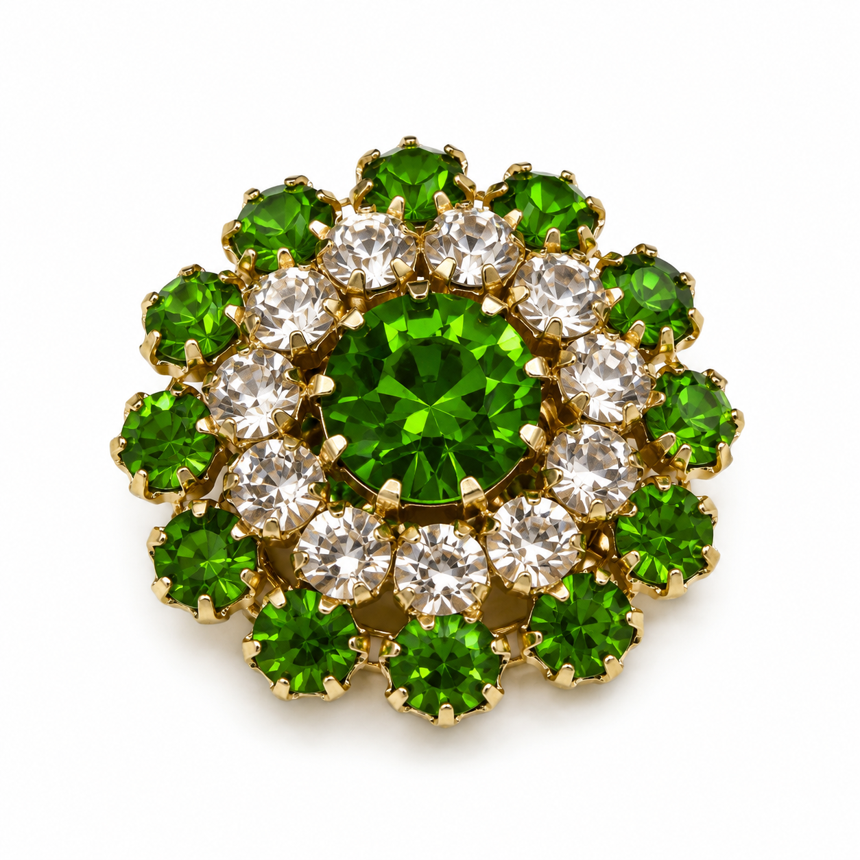Albetro Peridot Bloom Crystal Button Cover — green and clear crystal cluster in gold
