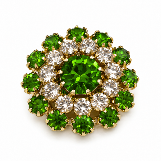 Albetro Peridot Bloom Crystal Button Cover — green and clear crystal cluster in gold