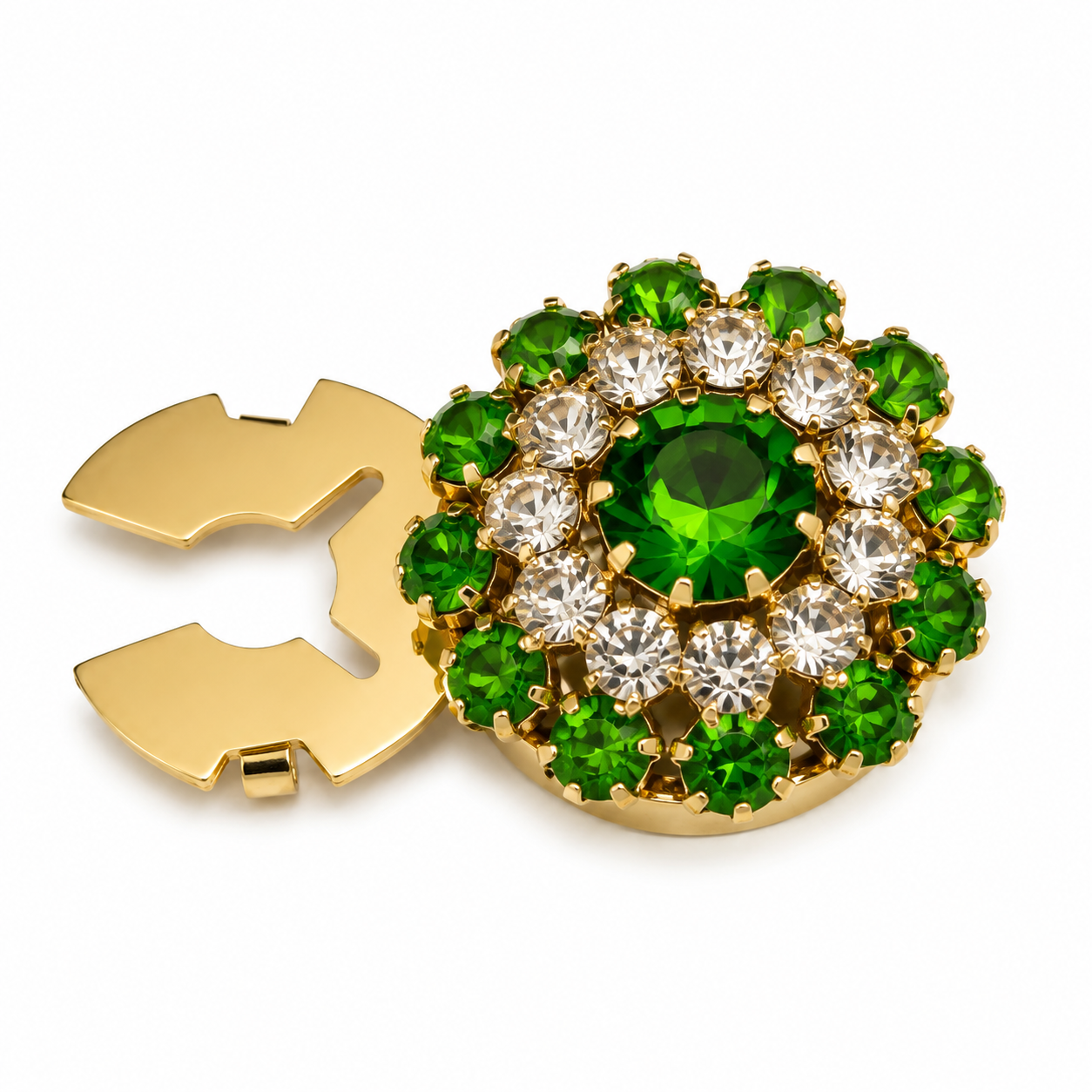 Albetro Peridot Bloom Crystal Button Cover — angled view showing clasp