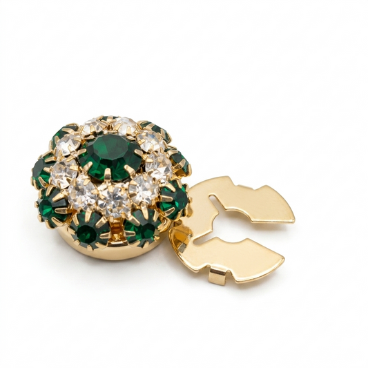 Albetro Emerald Bloom Crystal Button Cover — angled view showing clasp