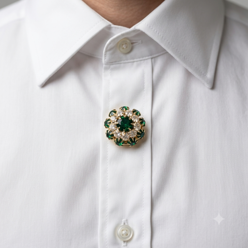 Albetro Emerald Bloom Crystal Button Cover — detail view