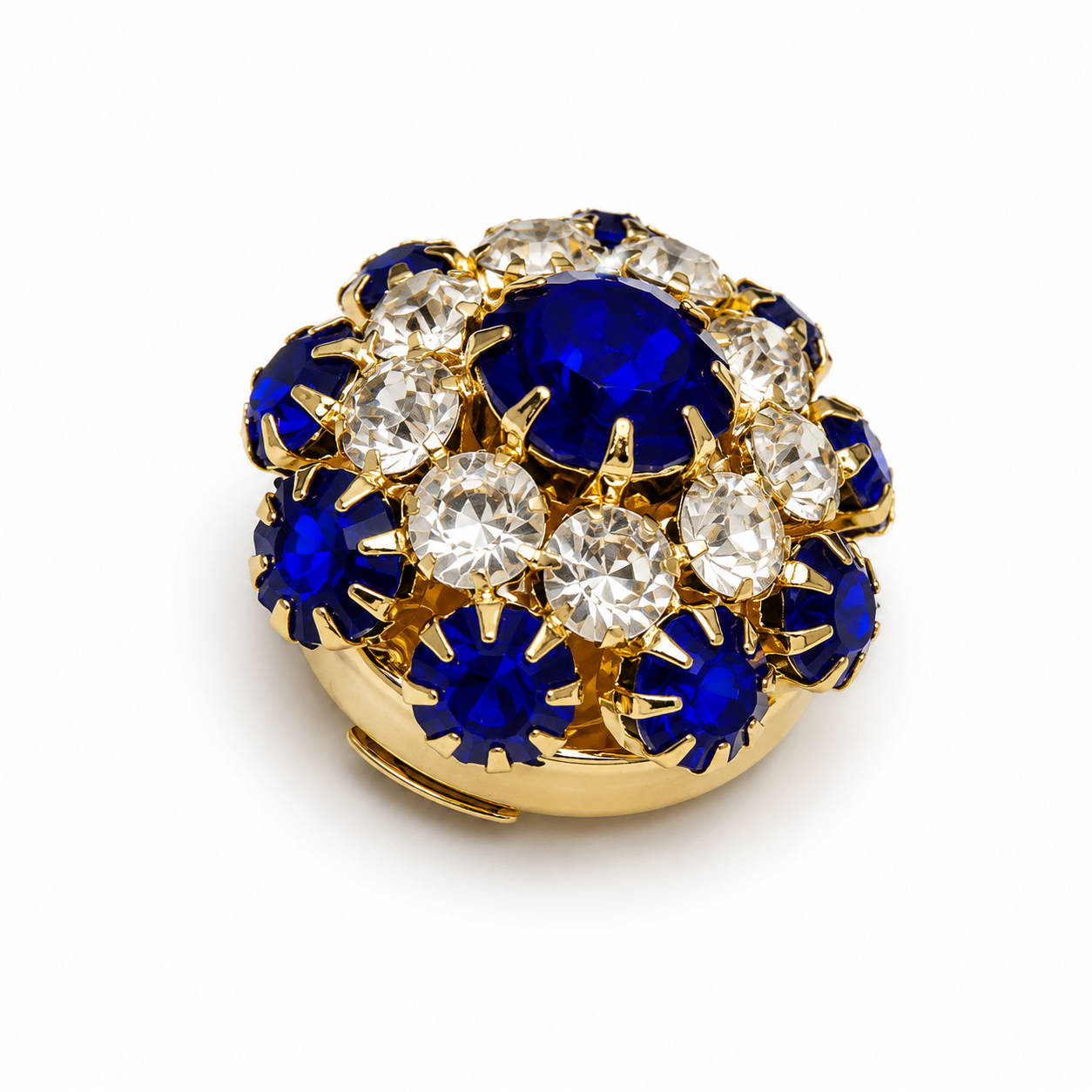 Albetro Sapphire Bloom Crystal Button Cover — blue and clear crystal cluster in gold
