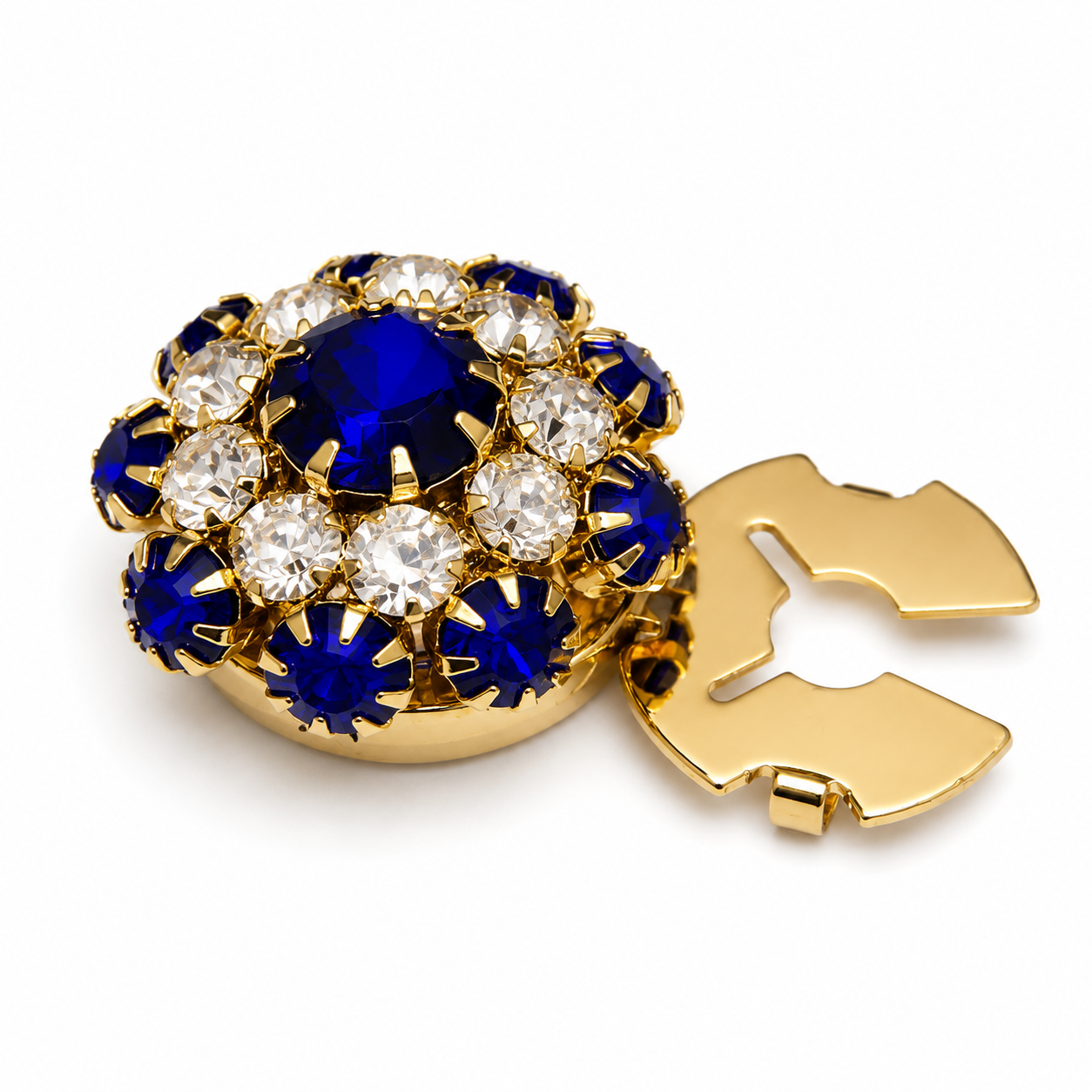 Albetro Sapphire Bloom Crystal Button Cover — angled view showing clasp