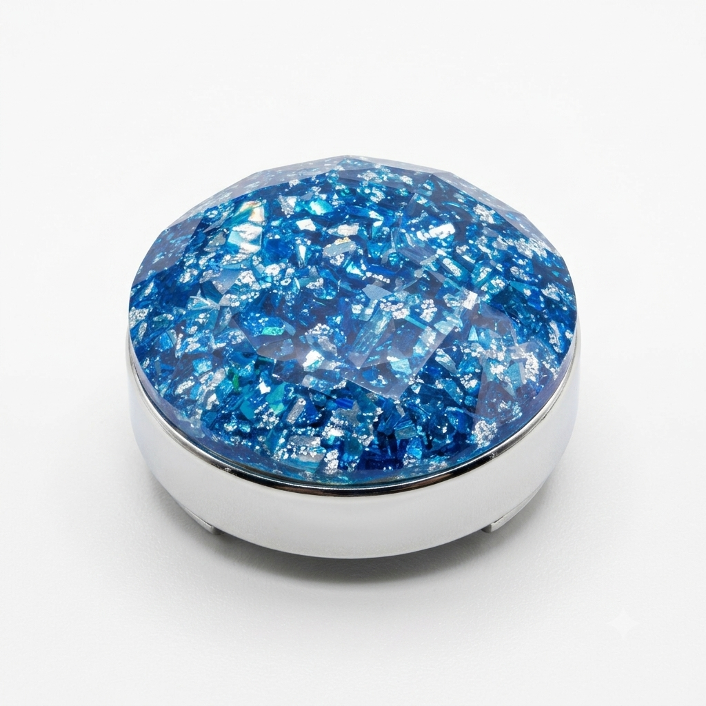 Albetro Ocean Shimmer Button Cover — blue glitter dome in silver frame