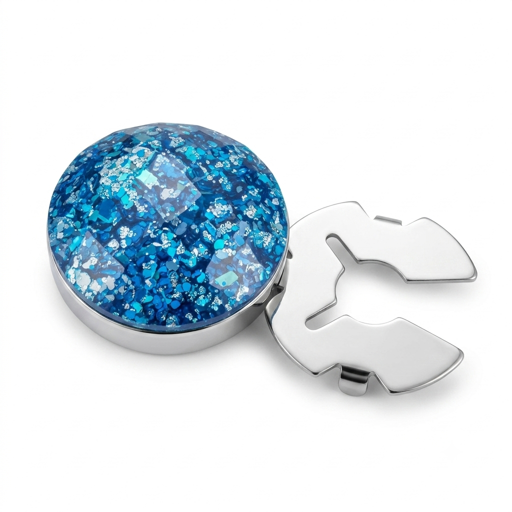 Albetro Ocean Shimmer Button Cover — angled view showing clasp