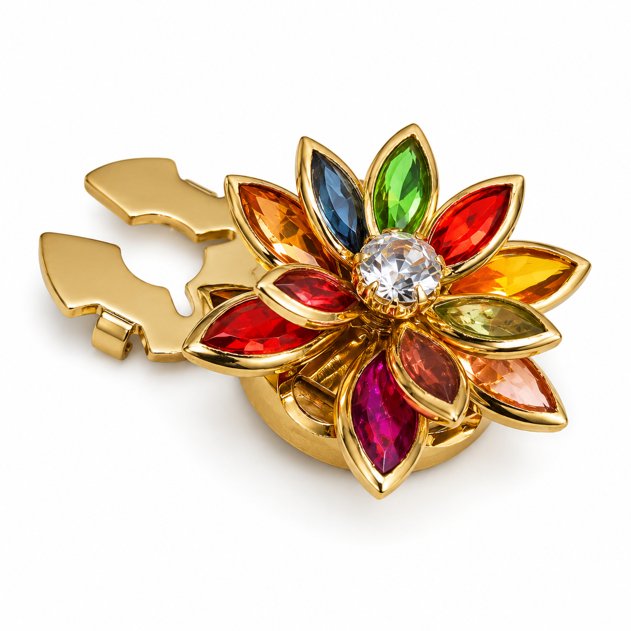 Albetro Rainbow Blossom Gold Button Cover — angled view showing clasp