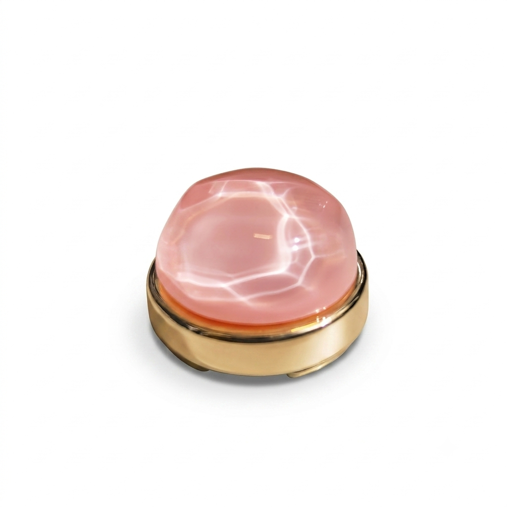 Albetro Coral Mirage Gold Button Cover — coral ripple cabochon in gold frame