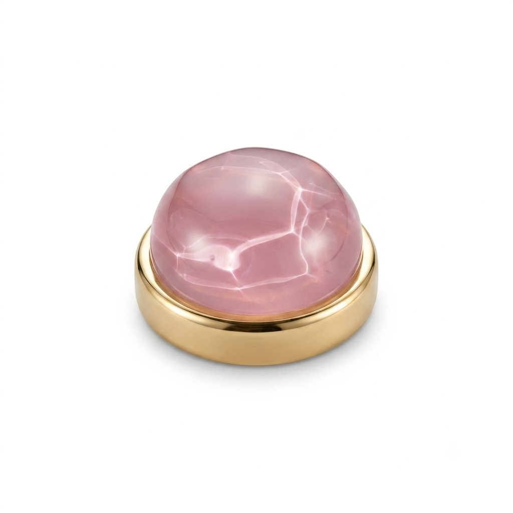 Albetro Rose Mirage Gold Button Cover — pink ripple cabochon in gold frame