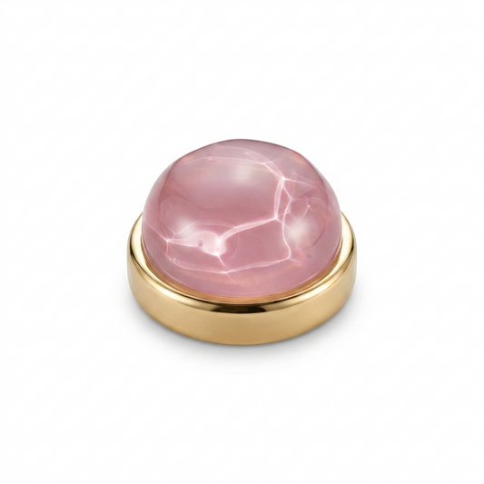Albetro Rose Mirage Gold Button Cover — pink ripple cabochon in gold frame