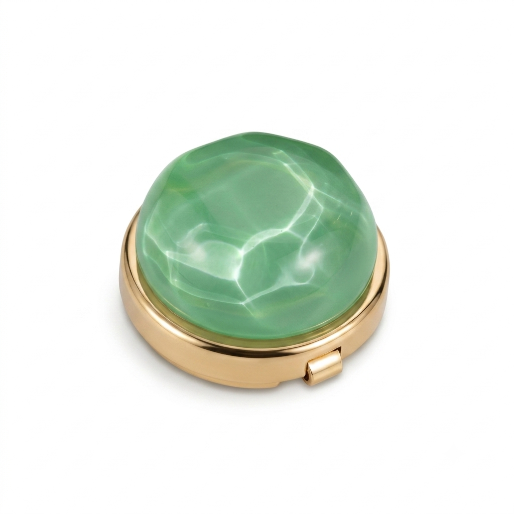 Albetro Jade Mirage Gold Button Cover — mint green ripple cabochon in gold frame