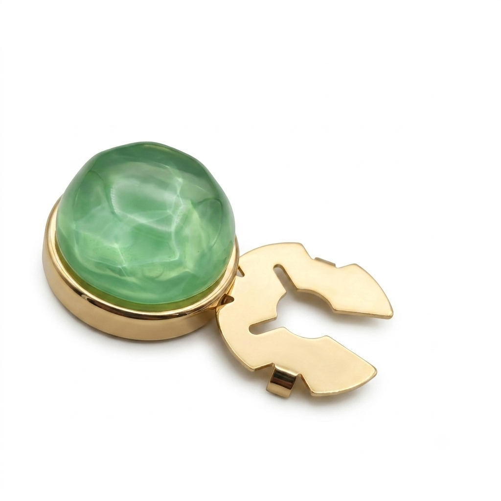 Albetro Jade Mirage Gold Button Cover — angled view showing clasp