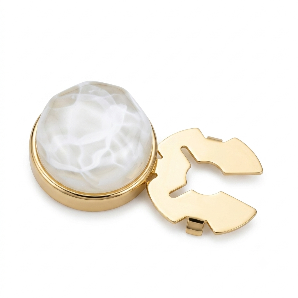Albetro Pearl Mirage Gold Button Cover — angled view showing clasp