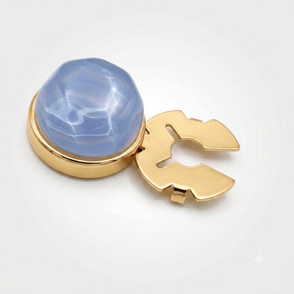 Albetro Glacier Blue Gold Button Cover — angled view showing clasp