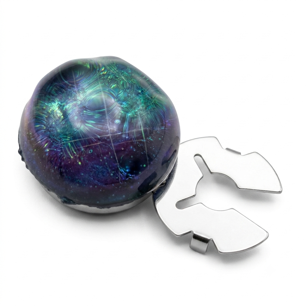 Albetro Teal Cosmos Button Cover — angled view showing clasp