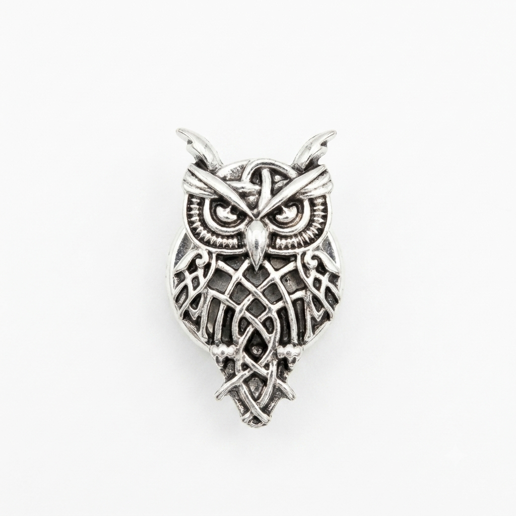 Albetro Athena Owl Antique Silver Button Cover — sculpted owl in antique silver