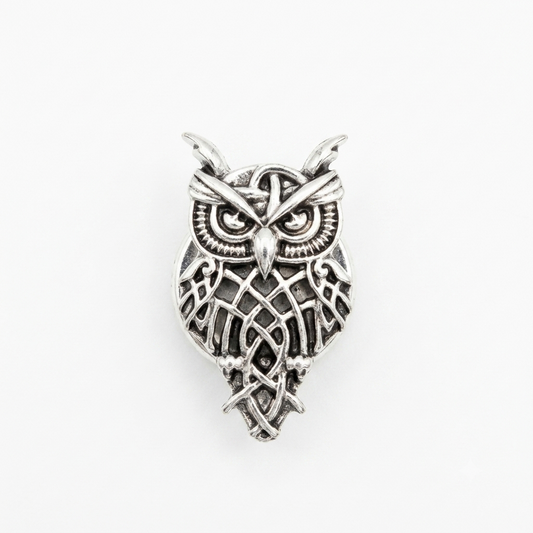 Albetro Athena Owl Antique Silver Button Cover — sculpted owl in antique silver