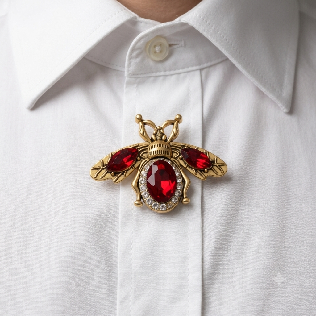 Albetro Royal Bee Ruby Gold Button Cover — angled view showing clasp