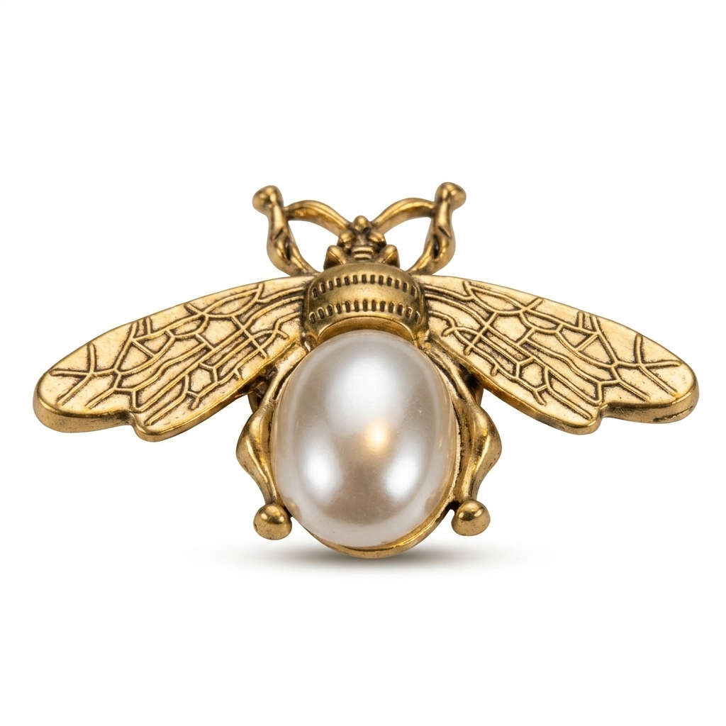Albetro Royal Bee Pearl Gold Button Cover — gold bee with pearl body