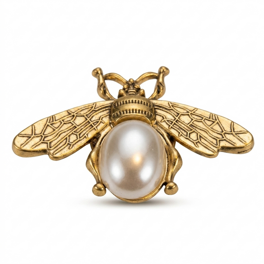 Albetro Royal Bee Pearl Gold Button Cover — gold bee with pearl body