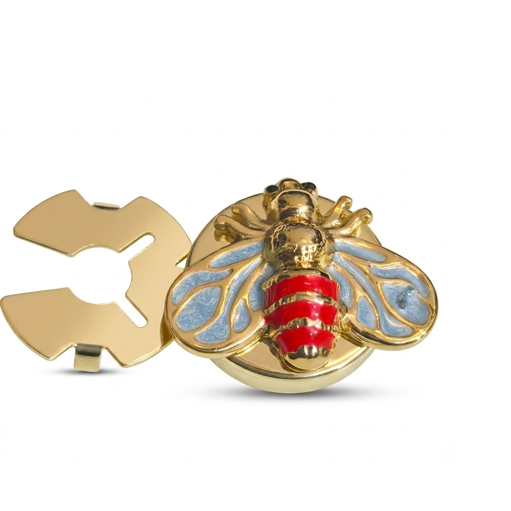 Albetro Queen Bee Azure Gold Button Cover — angled view showing clasp
