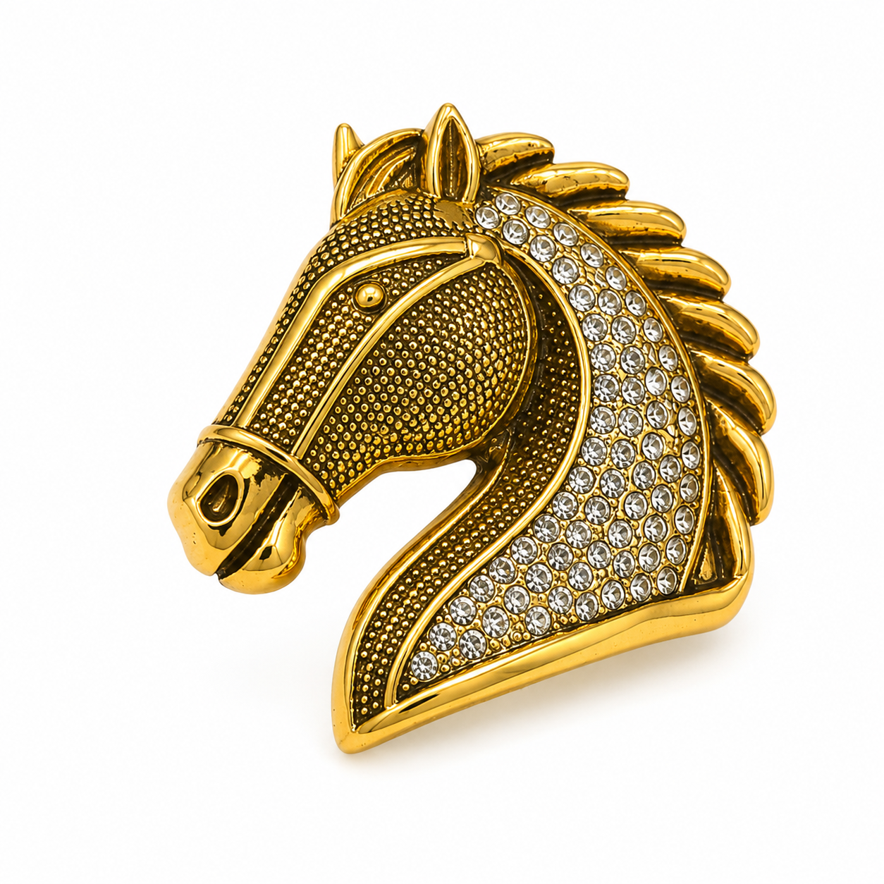 The Maharaja Gold Crystal Stallion Brooch - Flat Lay