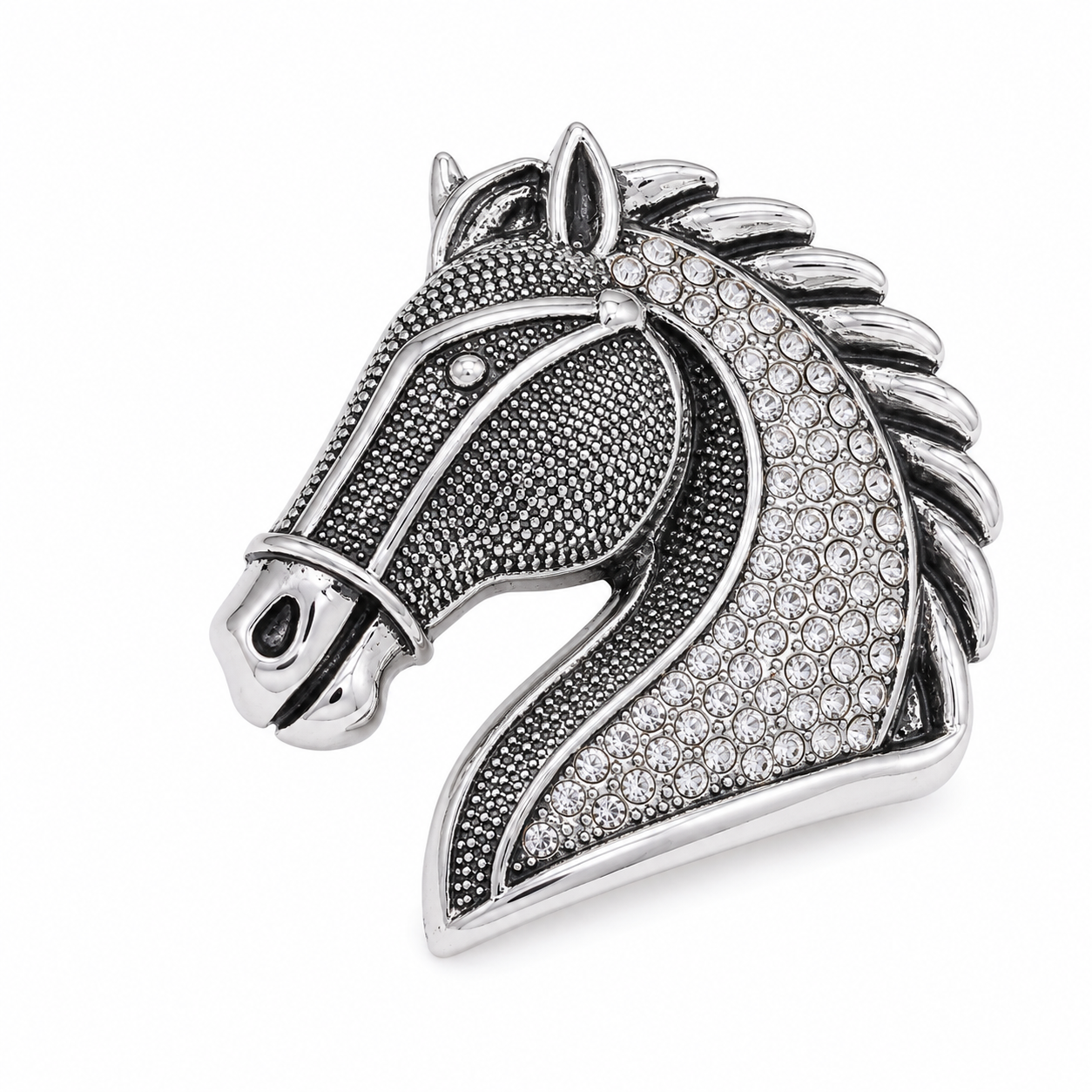The Argentum Crystal Stallion Brooch - Flat Lay