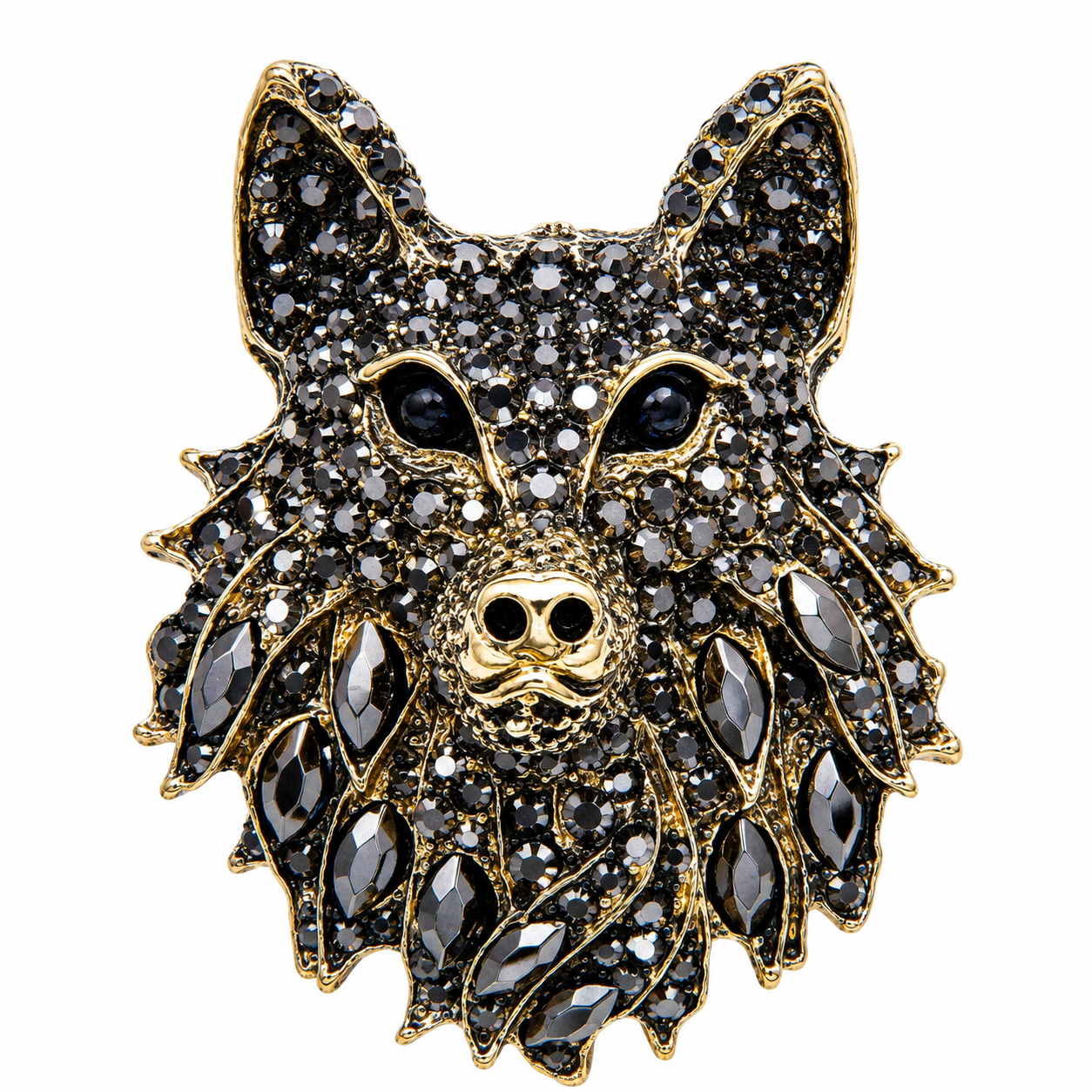 The Obsidian Noir Wolf Crystal Brooch - Flat Lay