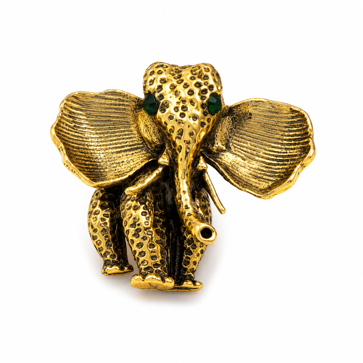 The Gajraj Antique Gold Elephant Brooch - Flat Lay