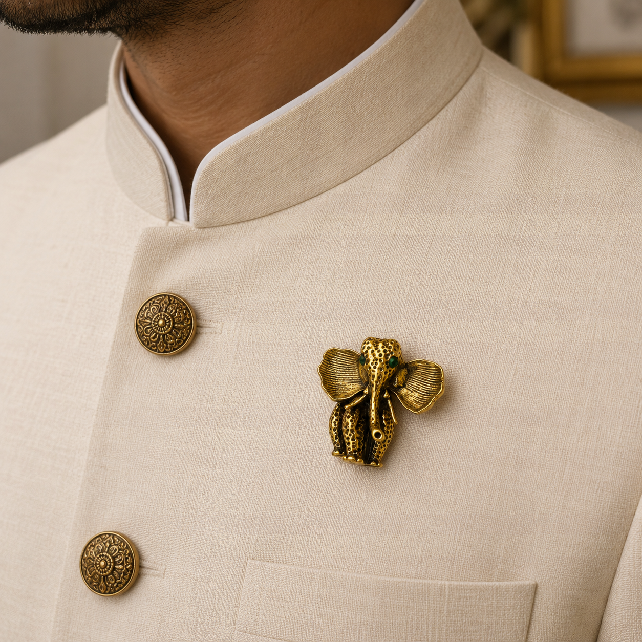 The Gajraj Antique Gold Elephant Brooch - Model