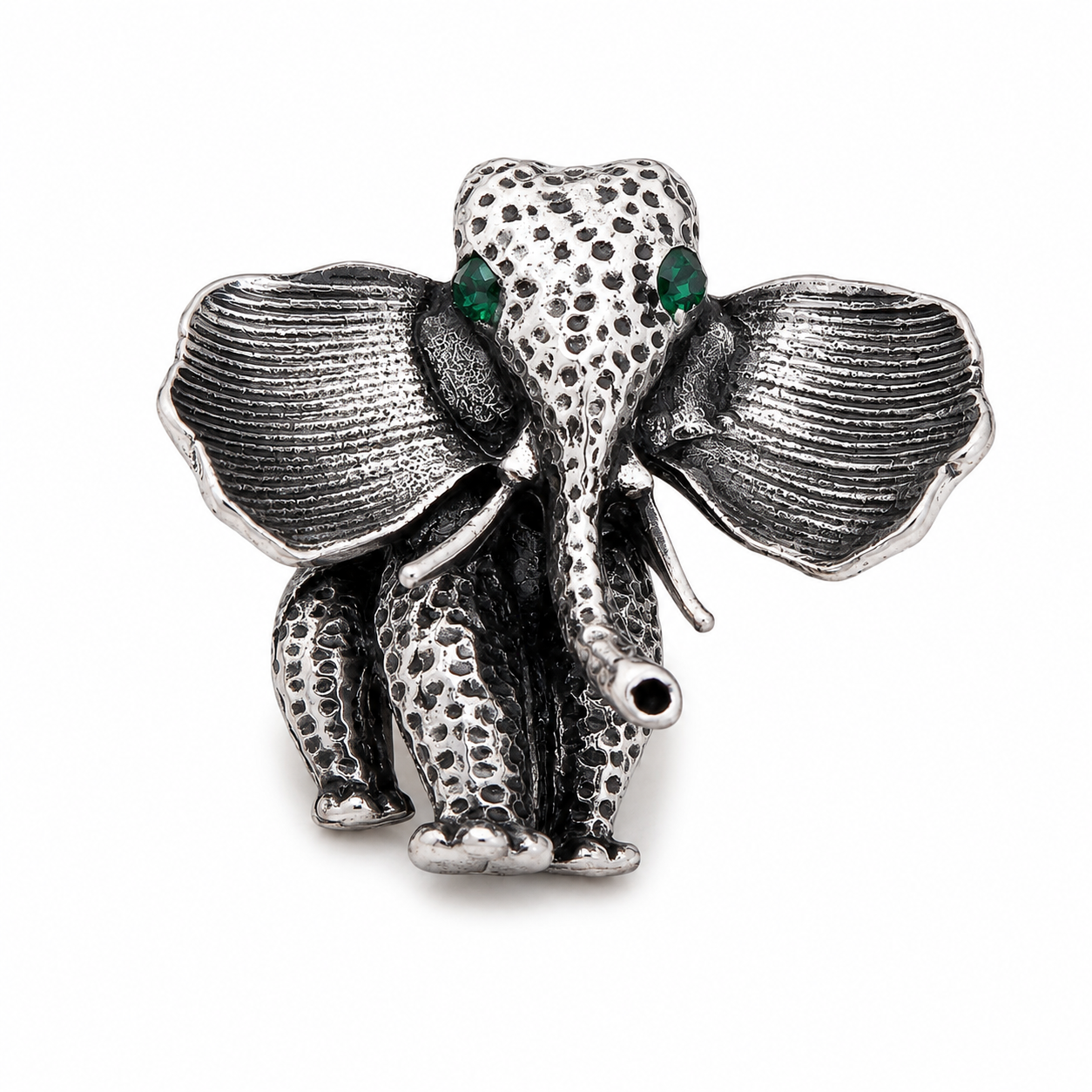 The Gajraj Oxidised Silver Elephant Brooch - Flat Lay