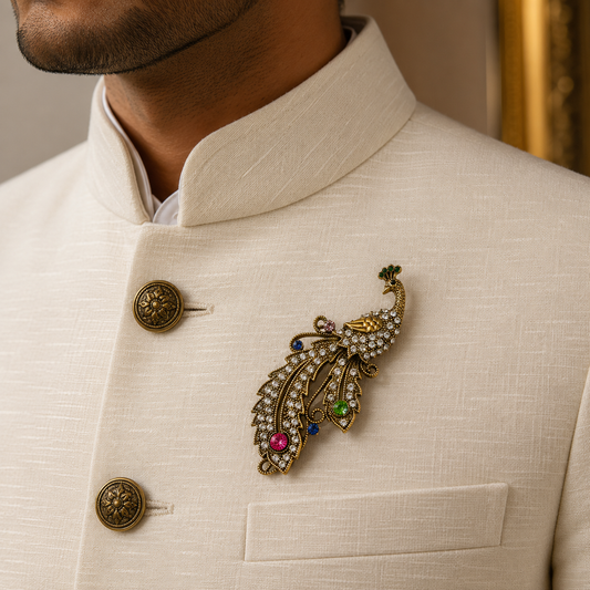 The Mor Pankh Peacock Crystal Brooch - Model