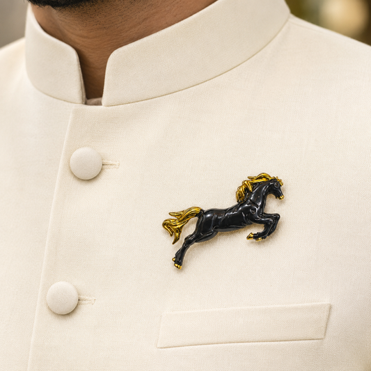 The Phantom Stallion Noir & Gold Brooch - Model