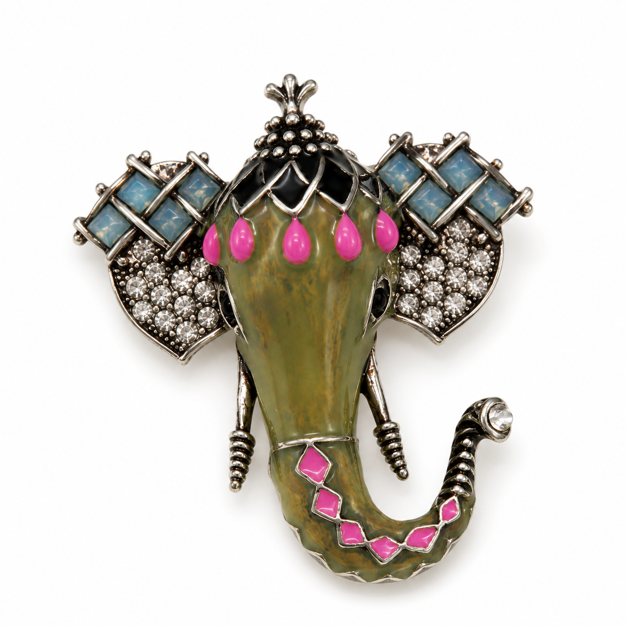 The Ganesha Royal Enamel Crystal Brooch - Flat Lay