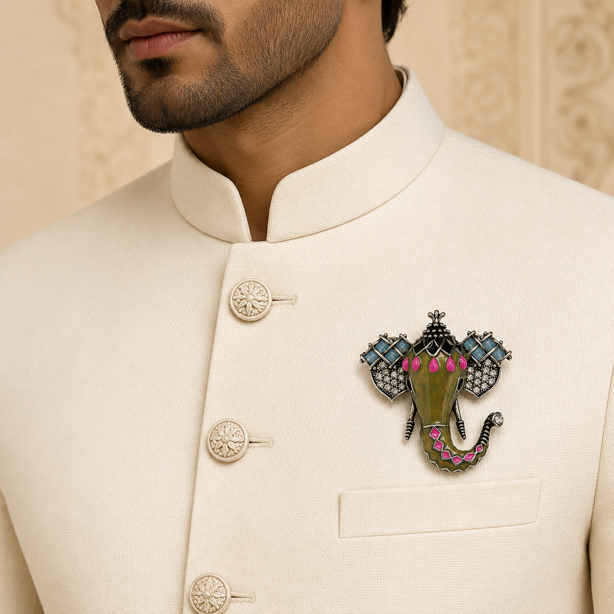 The Ganesha Royal Enamel Crystal Brooch - Model